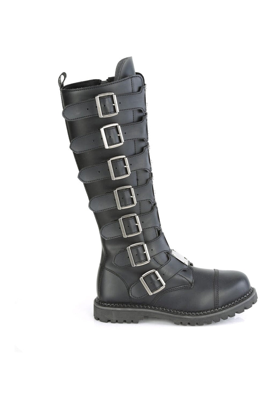 Demonia RIOT-21MP Black Vegan Leather Knee Boot in Black Vegan Leather