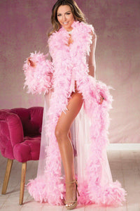 Long Robe Tricot & Chandelle-Lingerie Gowns-Shirley Of Hollywood-Pink-SEXYSHOES.COM