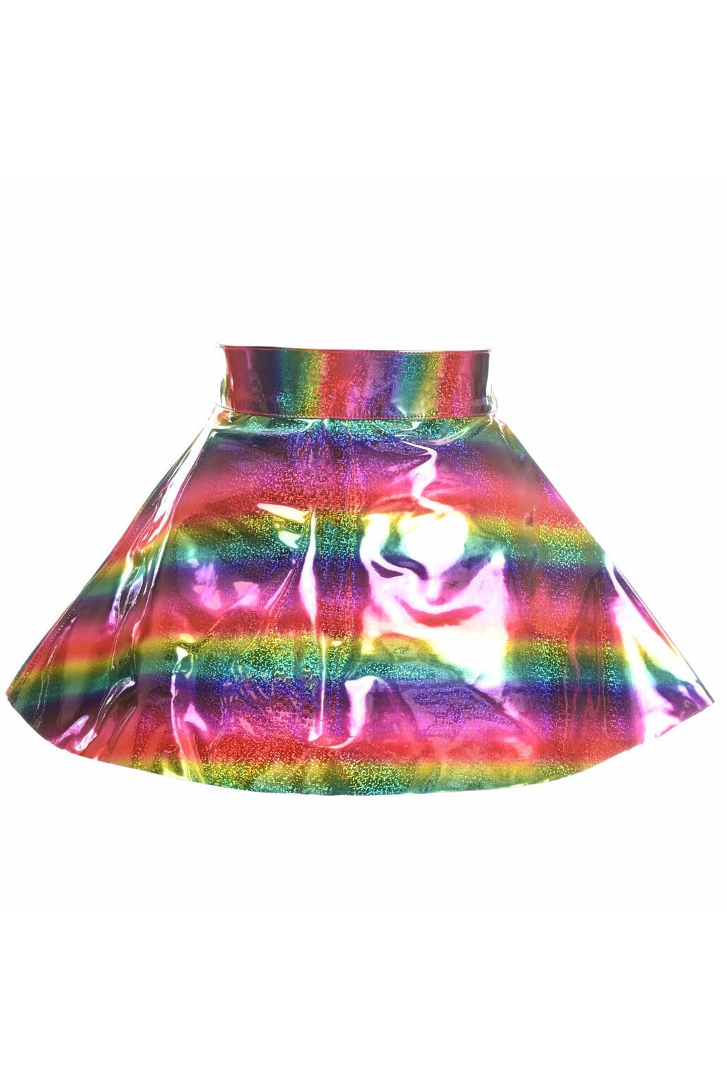 Daisy Corsets Rainbow Glitter PVC Skater Skirt in Rainbow  from SexyShoes.com