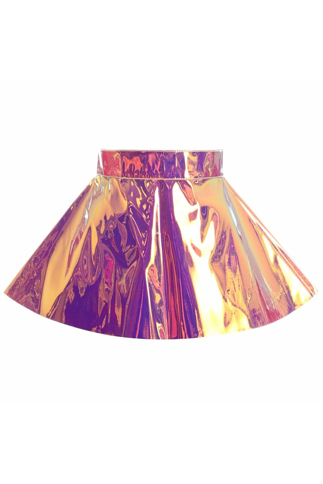 Rainbow Gold Holo Skater Skirt-Mini Skirts-Daisy Corsets-Hologram-S-SEXYSHOES.COM