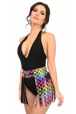 Rainbow Hearts Faux Leather Fringe Skirt