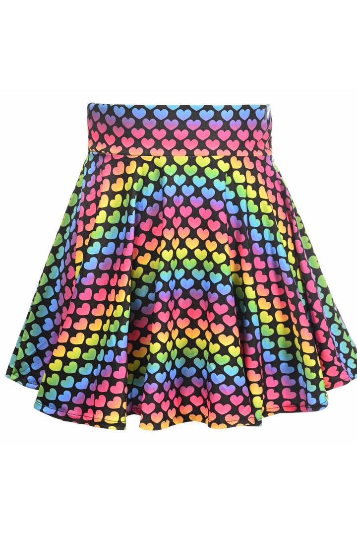 Rainbow Hearts Stretch Lycra Skirt-Costume Skirts-Daisy Corsets-Rainbow-XS-SEXYSHOES.COM