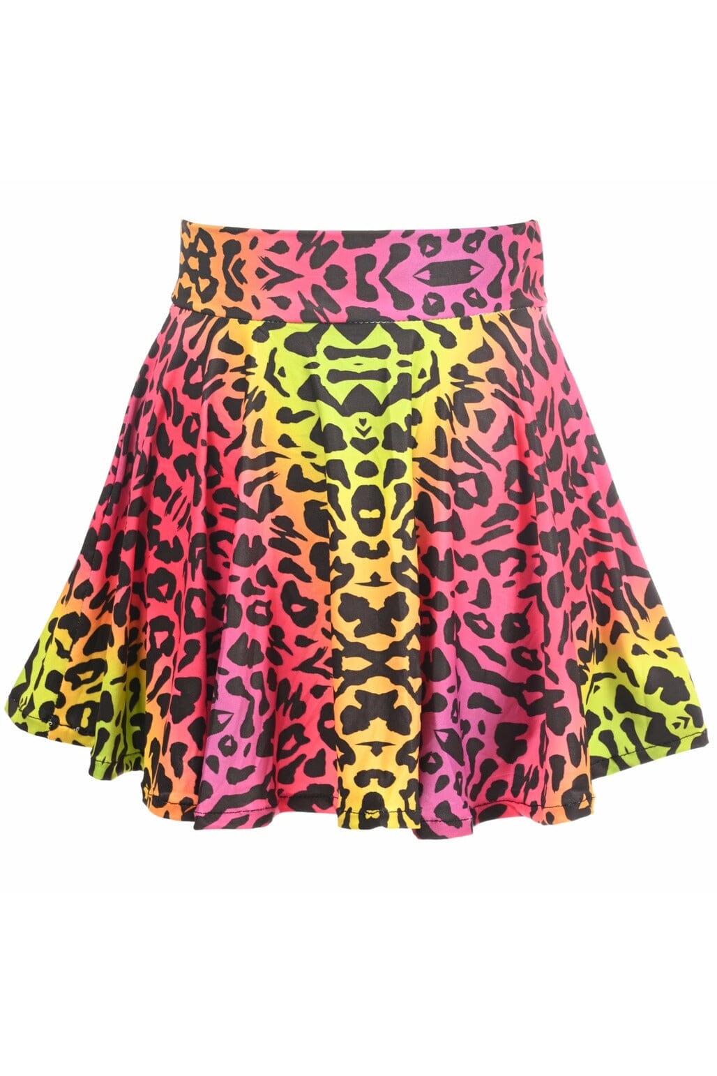Rainbow Leopard Print Stretch Lycra Skirt-Costume Skirts-Daisy Corsets-Rainbow-XS-SEXYSHOES.COM