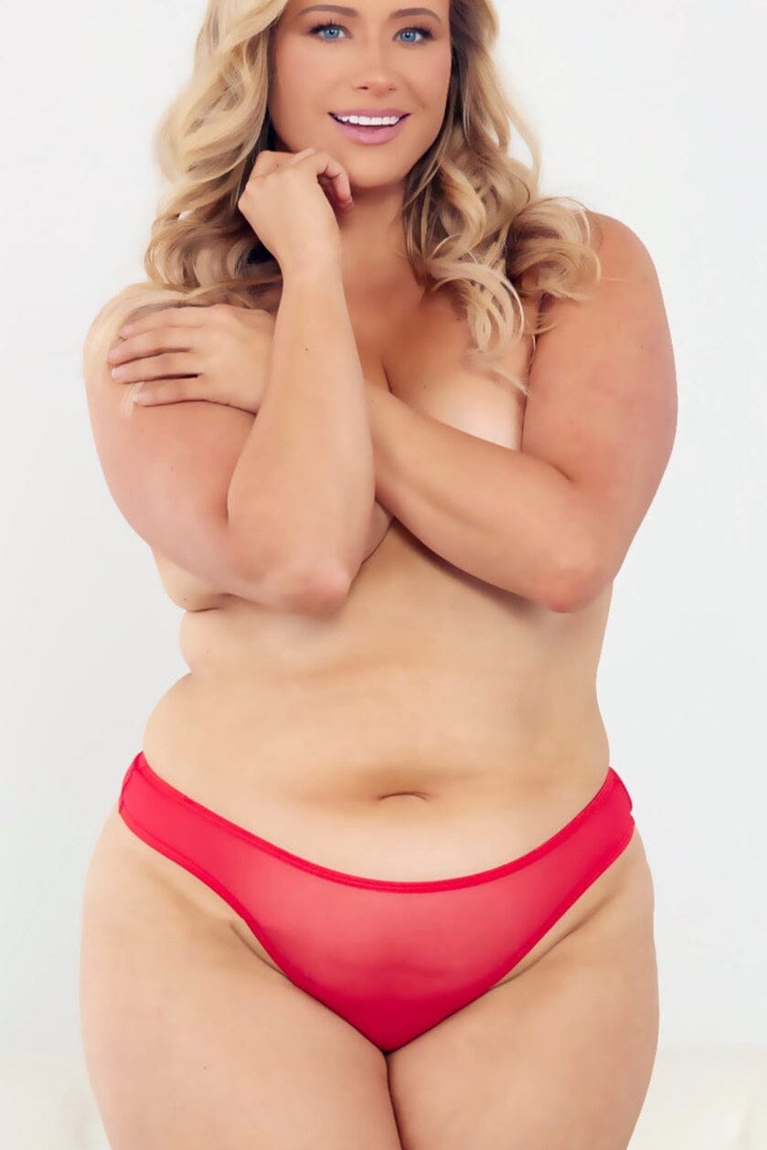 Red Hot Back Bowed Thong | Plus Size-Strings + Thongs-Escante-Red-Q-SEXYSHOES.COM