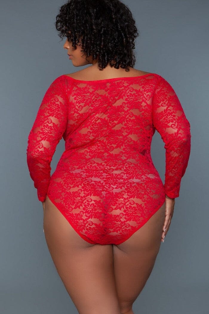 Red Hot Long Sleeved Bodysuit | Plus Size-Bodysuits-BeWicked-SEXYSHOES.COM