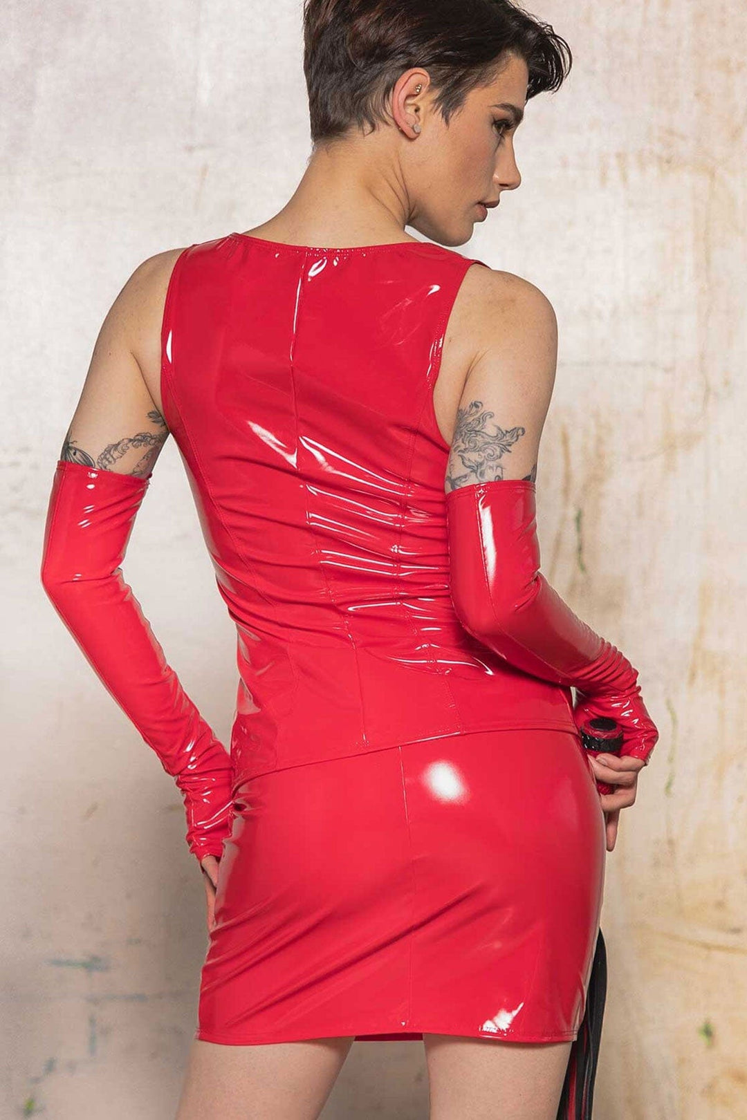 Patrice Catanzaro Red Vinyl Thumb Gloves in Red 