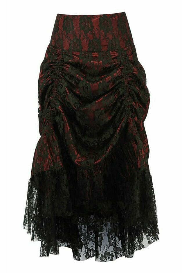 Red w/Black Lace Overlay Ruched Bustle Skirt-Costume Skirts-Daisy Corsets-Red-S-SEXYSHOES.COM