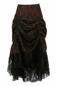 Daisy Corsets Red w/Black Lace Overlay Ruched Bustle Skirt in Red  from SexyShoes.com