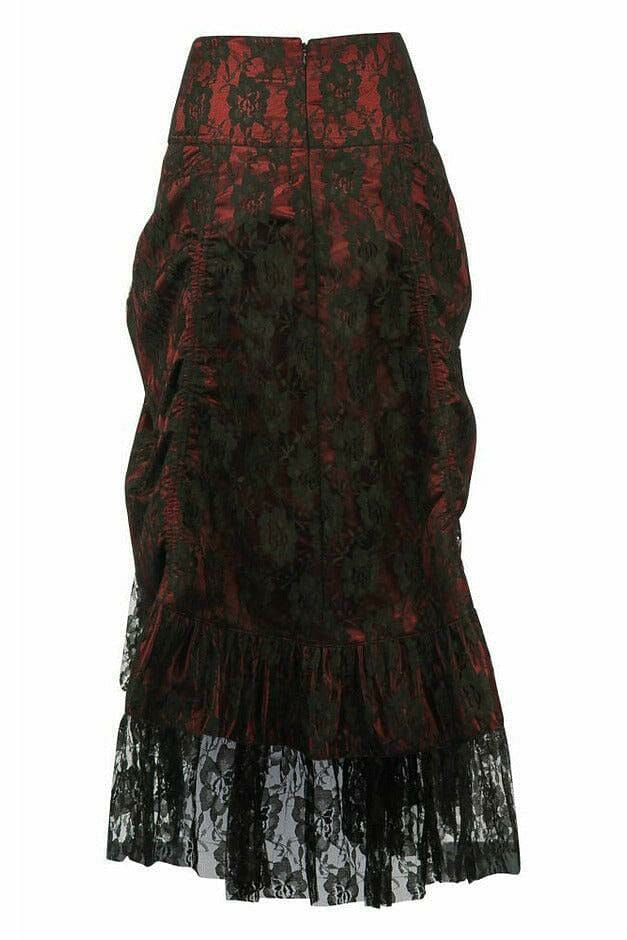 Red w/Black Lace Overlay Ruched Bustle Skirt-Costume Skirts-Daisy Corsets-SEXYSHOES.COM