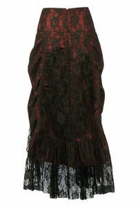 Daisy Corsets Red w/Black Lace Overlay Ruched Bustle Skirt in Red 