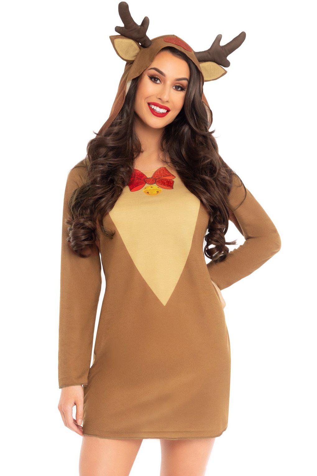 Reindeer T-Shirt Dress-Holiday Costumes-Leg Avenue-Brown-XL-SEXYSHOES.COM