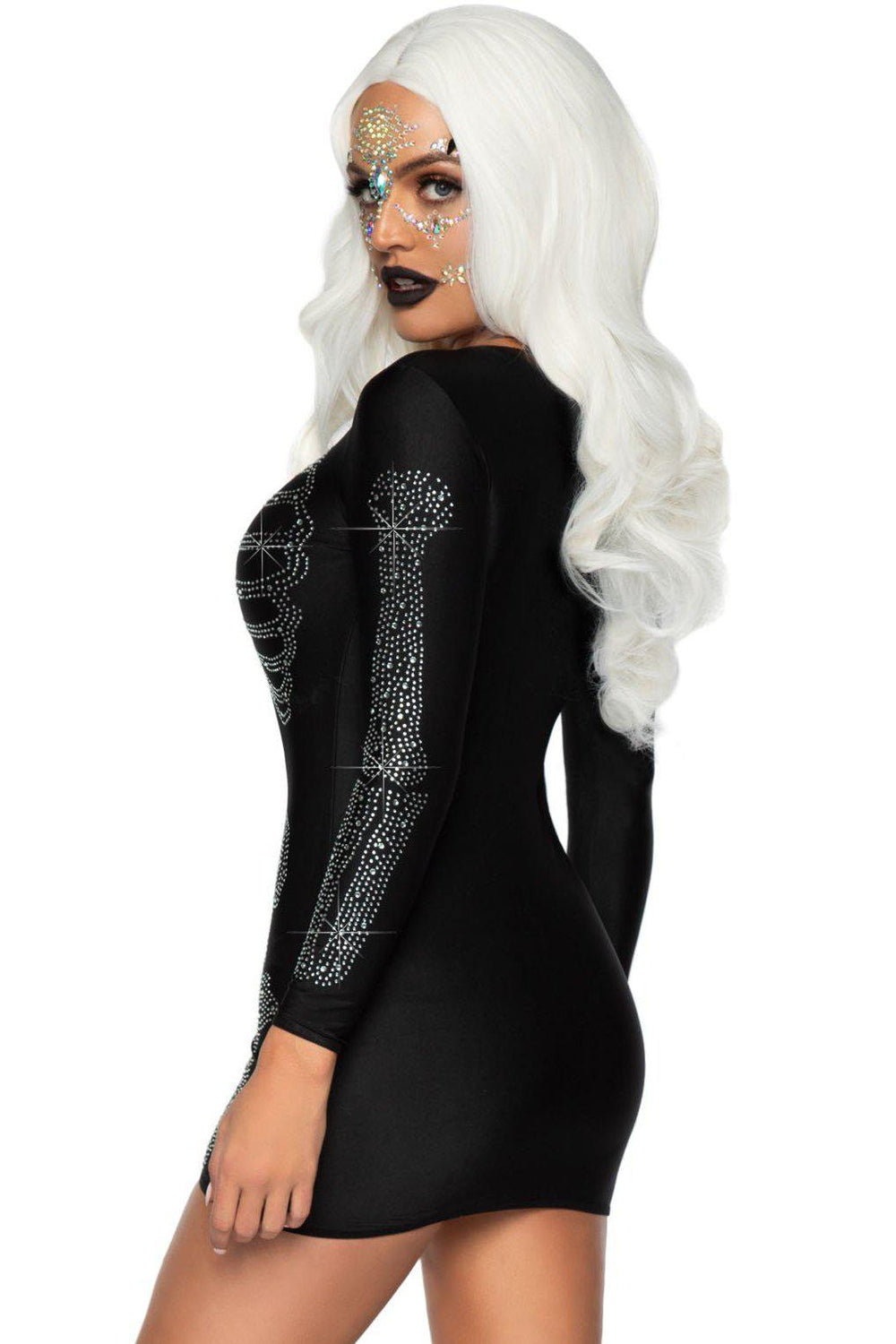 Leg Avenue Rhinestone Spandex Skeleton Dress in Black 
