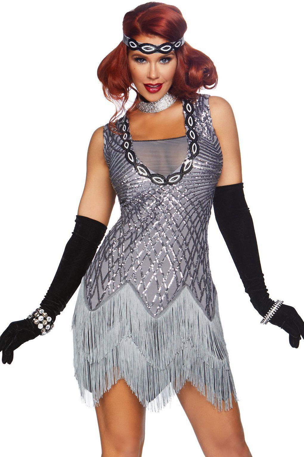 Roaring Roxy Costume-Flapper Costumes-Leg Avenue-Silver-S-SEXYSHOES.COM
