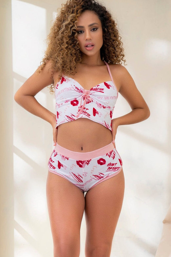 Romantic Print Lounge Set-Sleepwear-Mapale-White-S/M-SEXYSHOES.COM