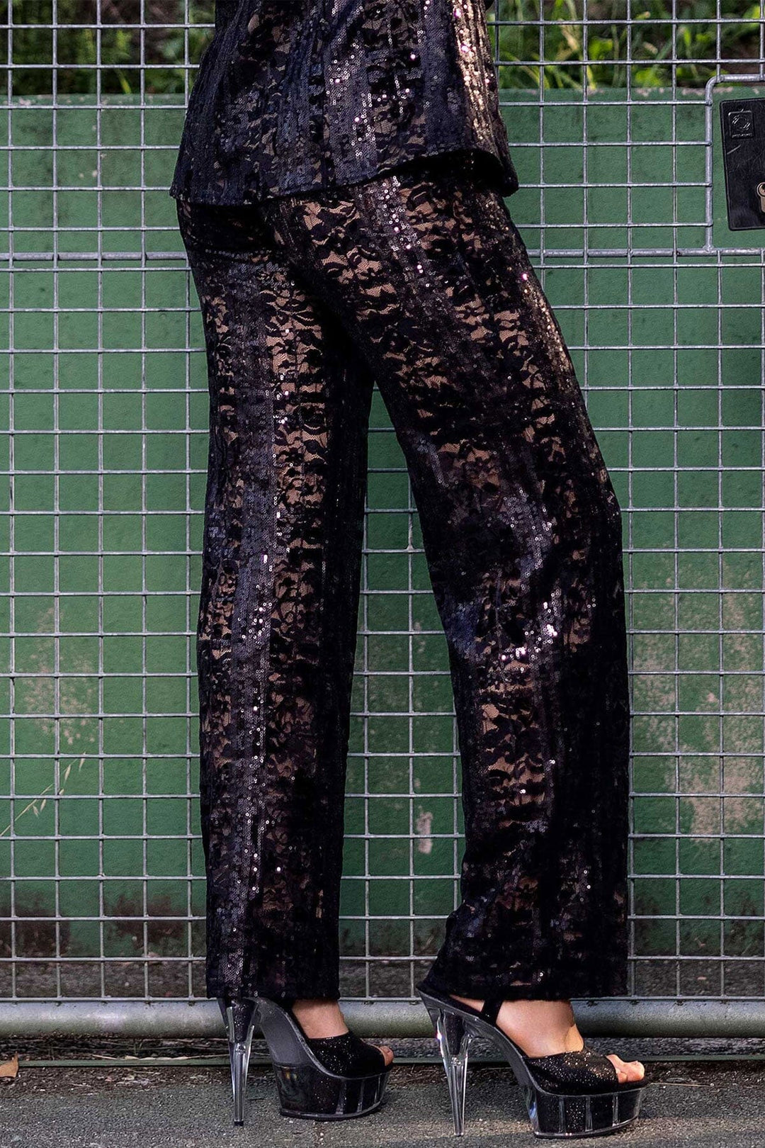 Rylee Black Sequin Mesh Trousers