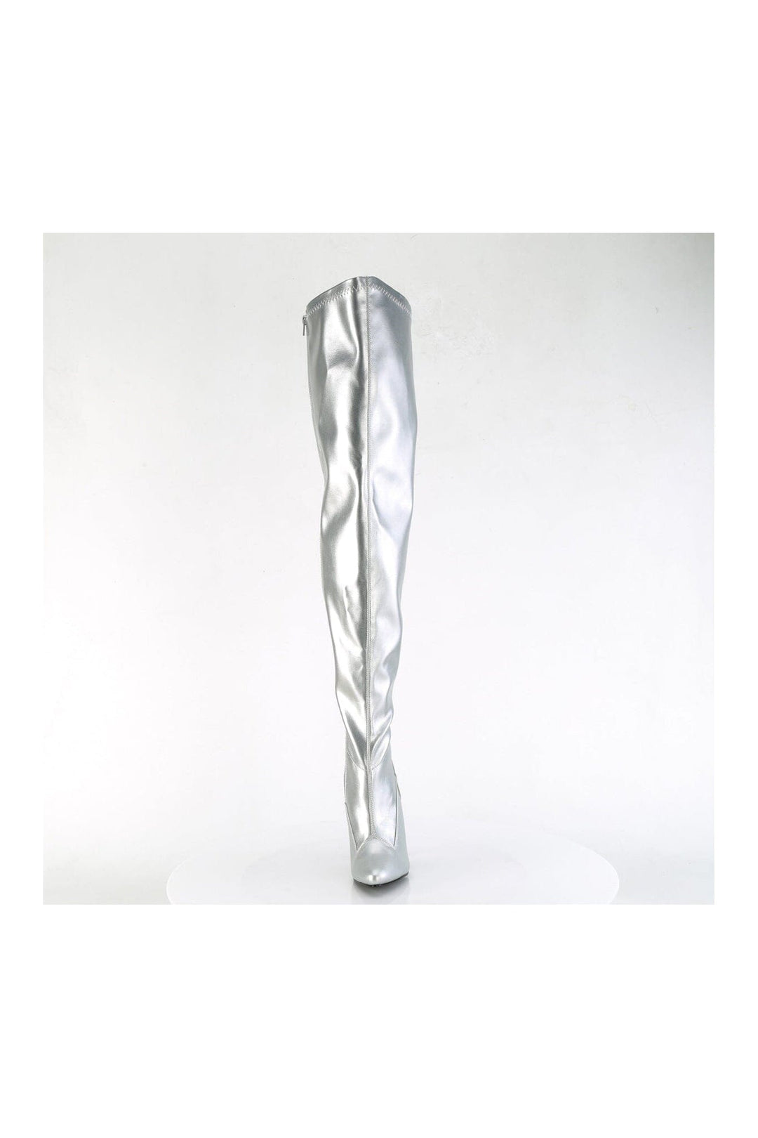 Pleaser SEDUCE-3000WC Silver Patent Thigh Boot in Silver Patent