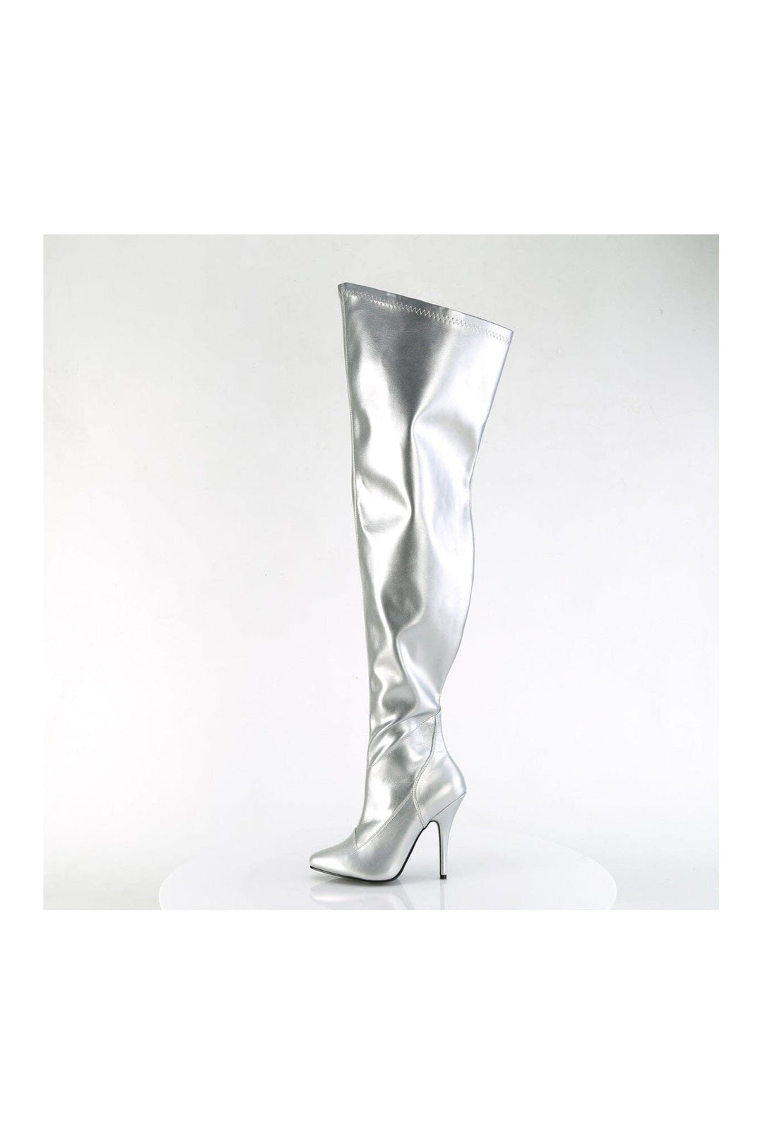 Pleaser SEDUCE-3000WC Silver Patent Thigh Boot in Silver Patent