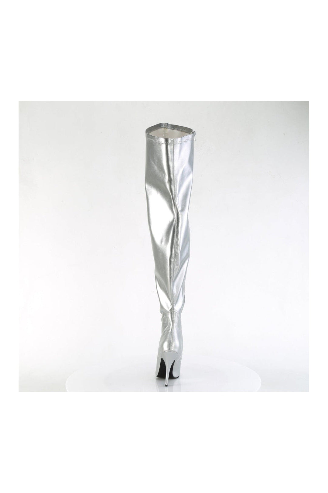 Pleaser SEDUCE-3000WC Silver Patent Thigh Boot in Silver Patent