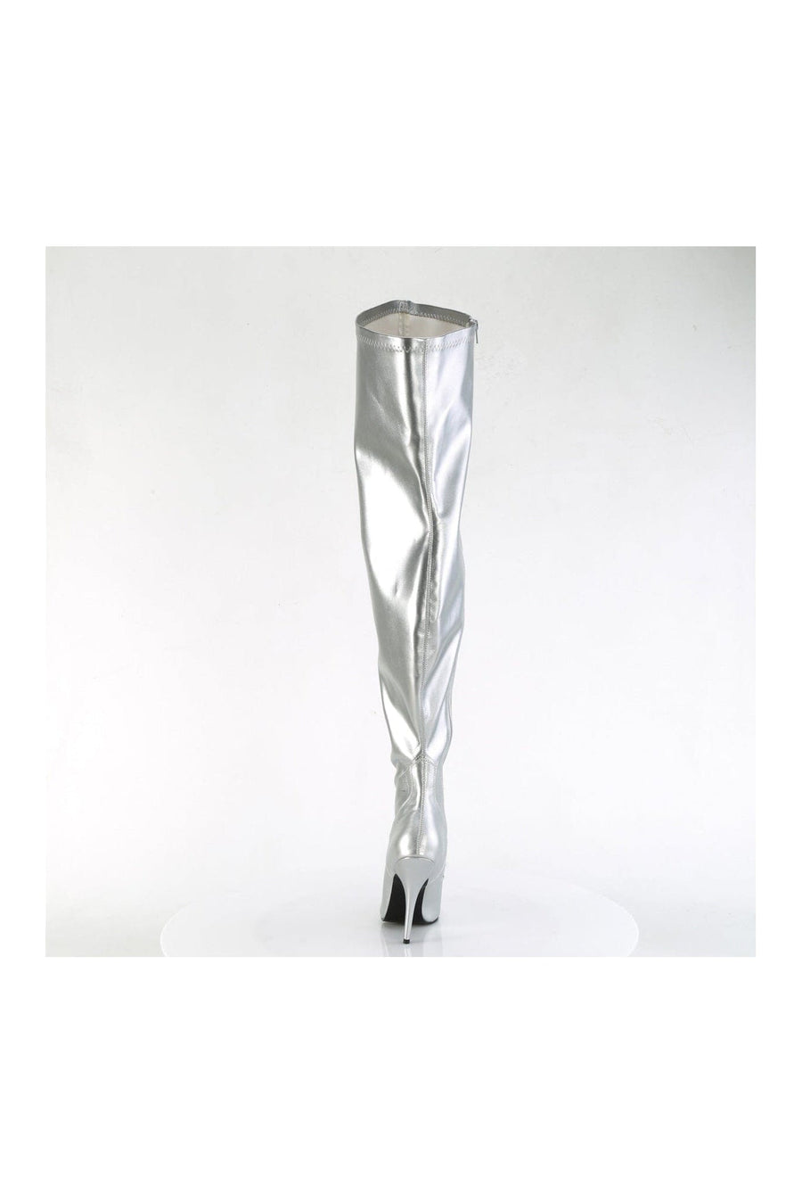 Pleaser SEDUCE-3000WC Silver Patent Thigh Boot in Silver Patent