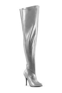 Pleaser SEDUCE-3000WC Silver Patent Thigh Boot in Silver Patent from SexyShoes.com