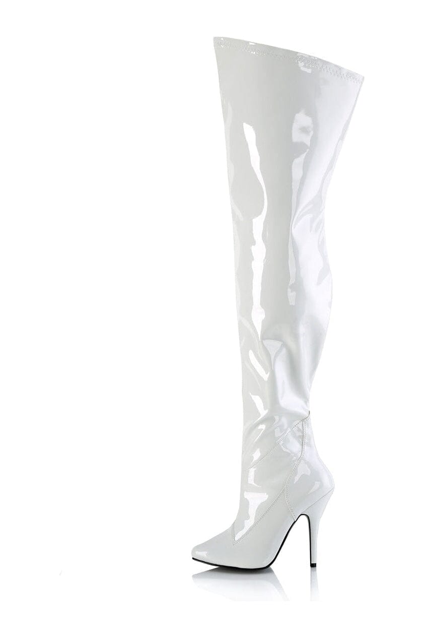Pleaser SEDUCE-3000WC White Patent Thigh Boot in White Patent