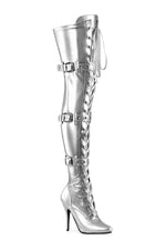SEDUCE-3028 Silver Patent Thigh Boot
