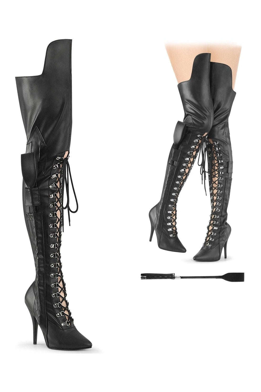 Pleaser SEDUCE-3082 Thigh Boots in Black Faux Leather from SexyShoes.com