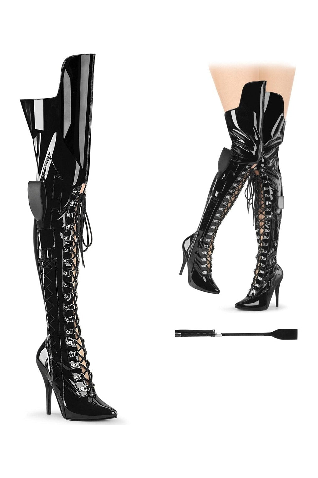 Pleaser SEDUCE-3082 Thigh Boots in Black Patent from SexyShoes.com