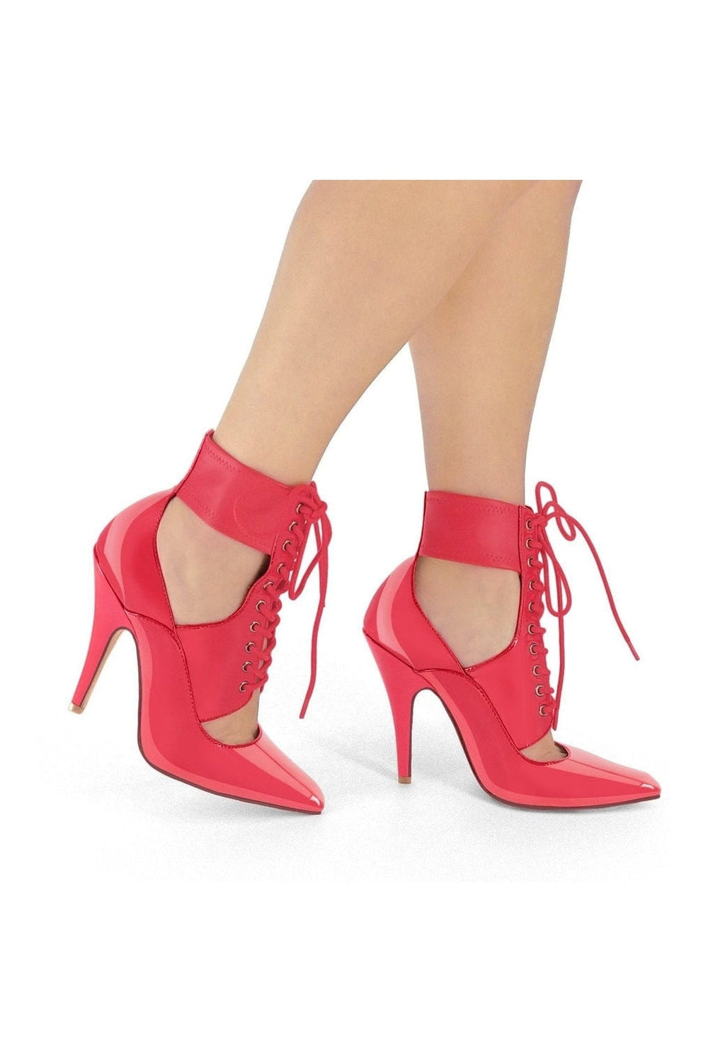 Lace Up Ankle Bootie with Stretch Ankle Cuff-Ankle Boots-Sexyshoes Signature-Red-SEXYSHOES.COM