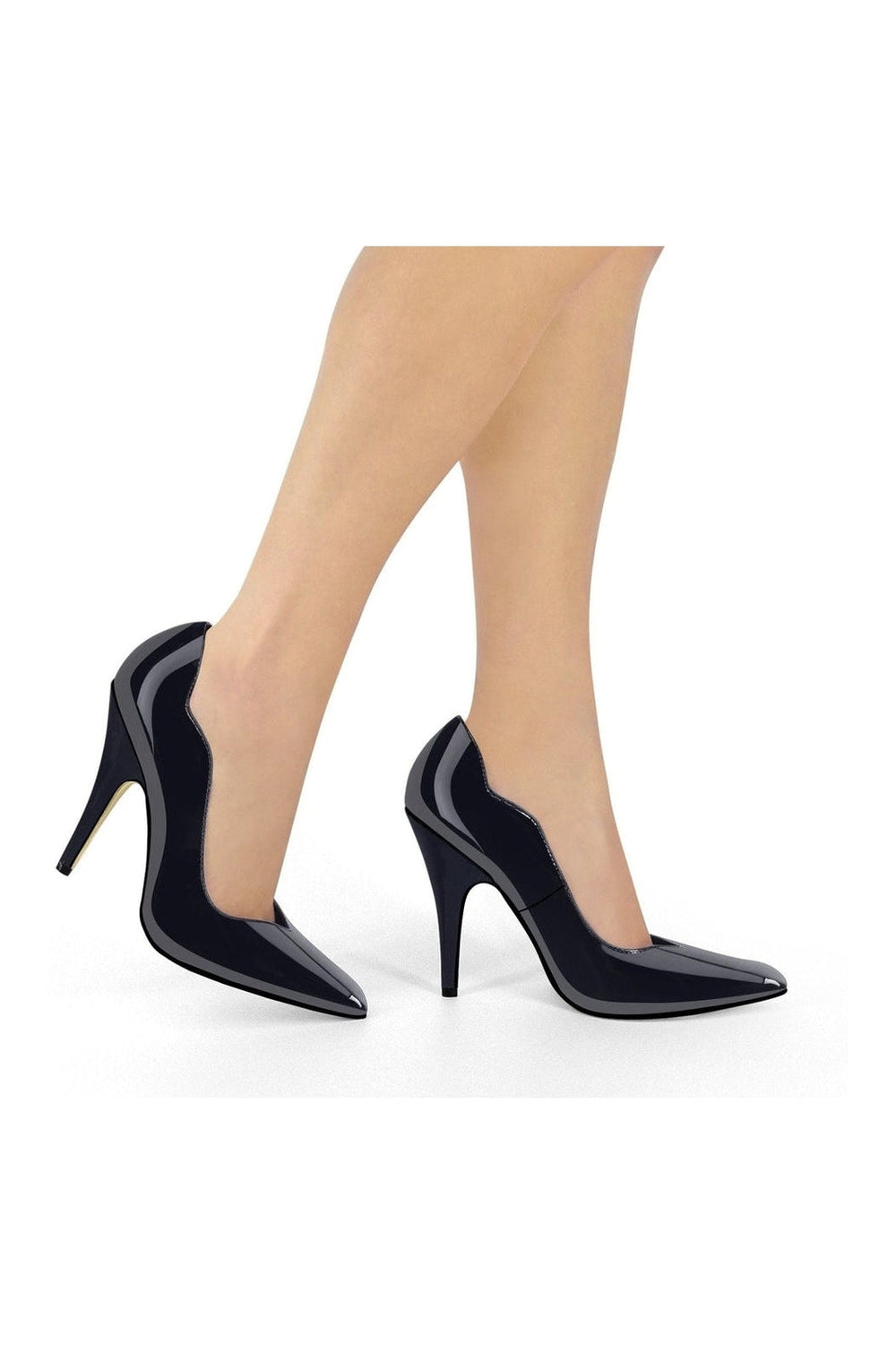 Sexyshoes Signature V Shaped Topline Cute Scalloped Detailed Pump in Black Patent