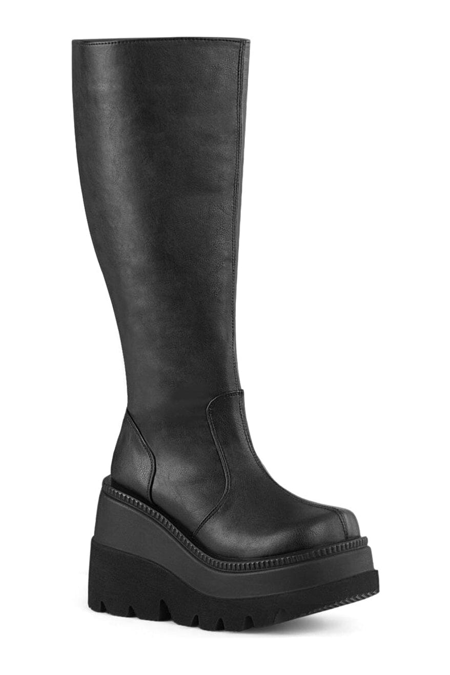 SHAKER-100WC Black Vegan Leather Knee Boot-Knee Boots-Demonia-Black-10-Vegan Leather-SEXYSHOES.COM