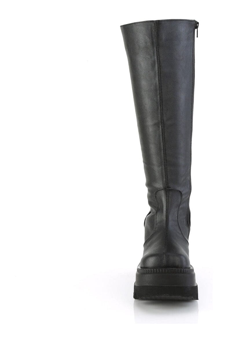 Demonia SHAKER-100WC Black Vegan Leather Knee Boot in Black Vegan Leather