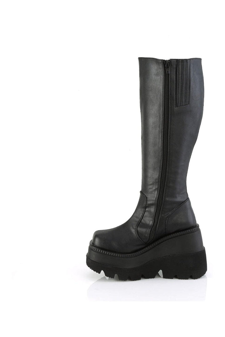 SHAKER-100WC Black Vegan Leather Knee Boot-Knee Boots-Demonia-SEXYSHOES.COM