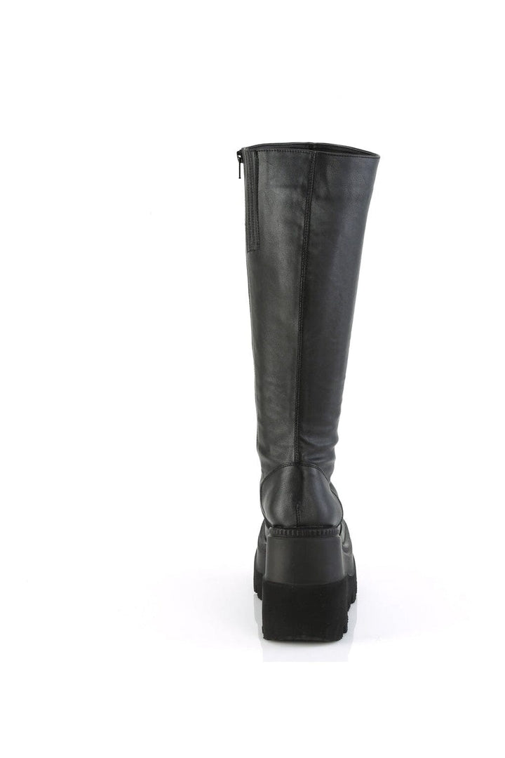 SHAKER-100WC Black Vegan Leather Knee Boot-Knee Boots-Demonia-SEXYSHOES.COM