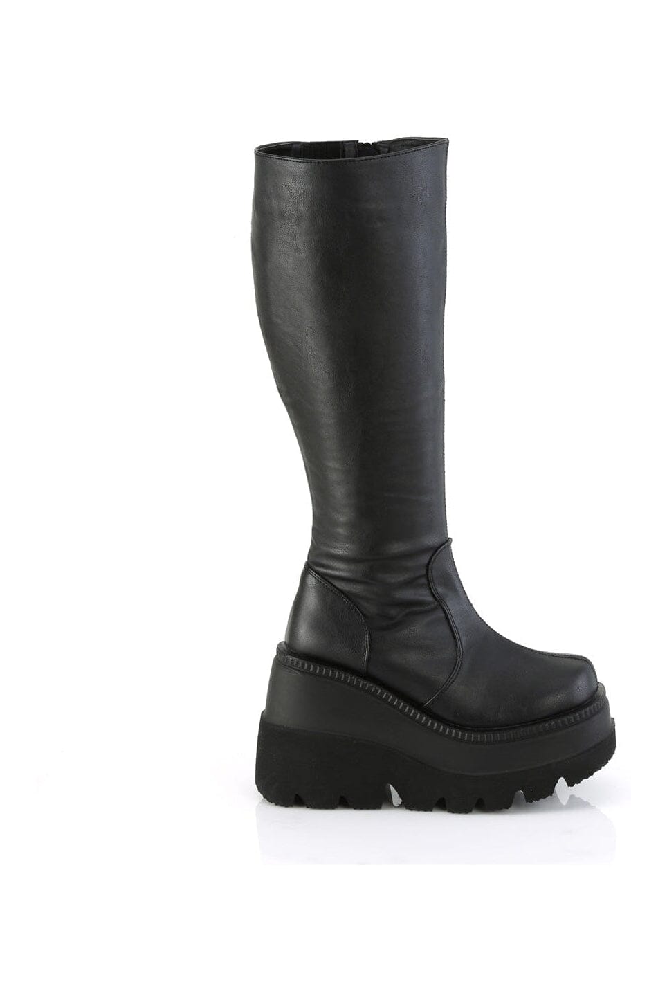 Demonia SHAKER-100WC Black Vegan Leather Knee Boot in Black Vegan Leather