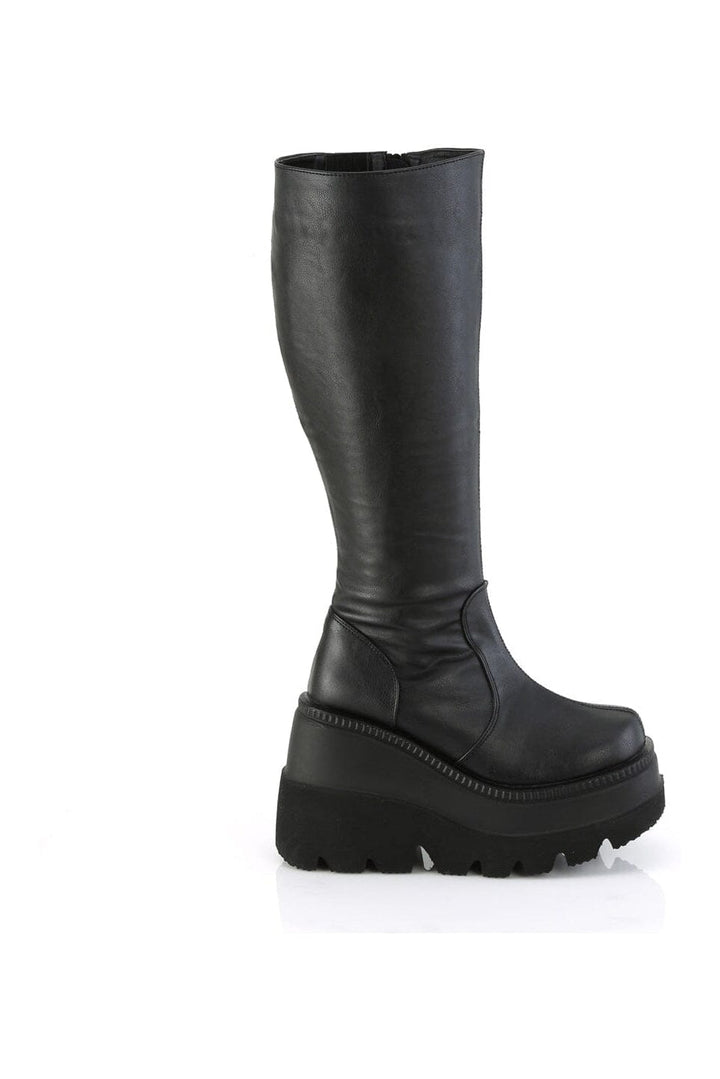 SHAKER-100WC Black Vegan Leather Knee Boot-Knee Boots-Demonia-SEXYSHOES.COM