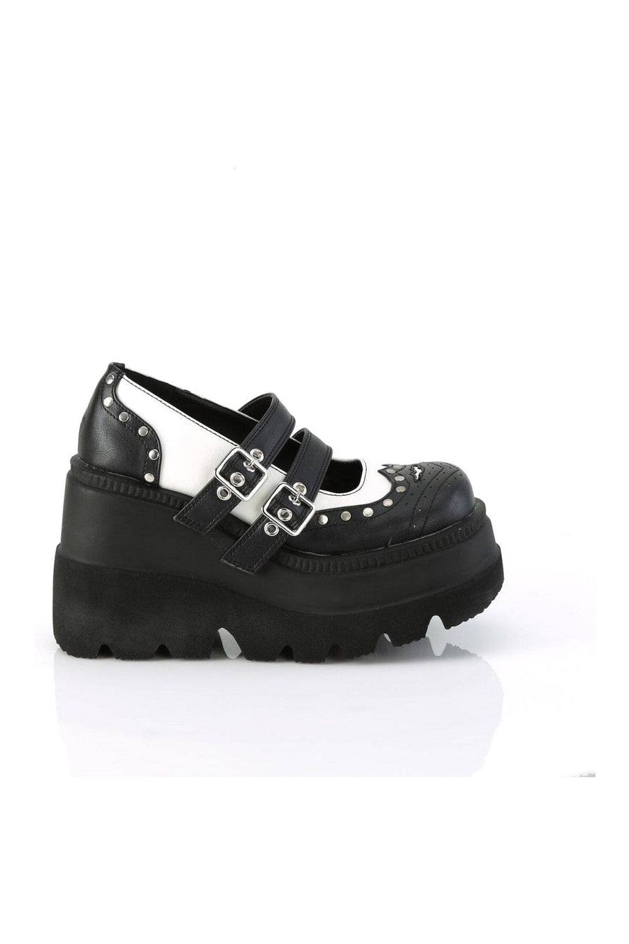 Demonia SHAKER-27 Black Vegan Leather Mary Janes in Black Vegan Leather