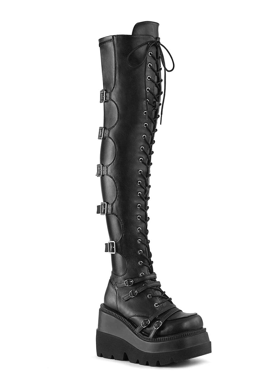 SHAKER-350 Black Vegan Leather Knee Boot-Knee Boots-Demonia-Black-10-Vegan Leather-SEXYSHOES.COM