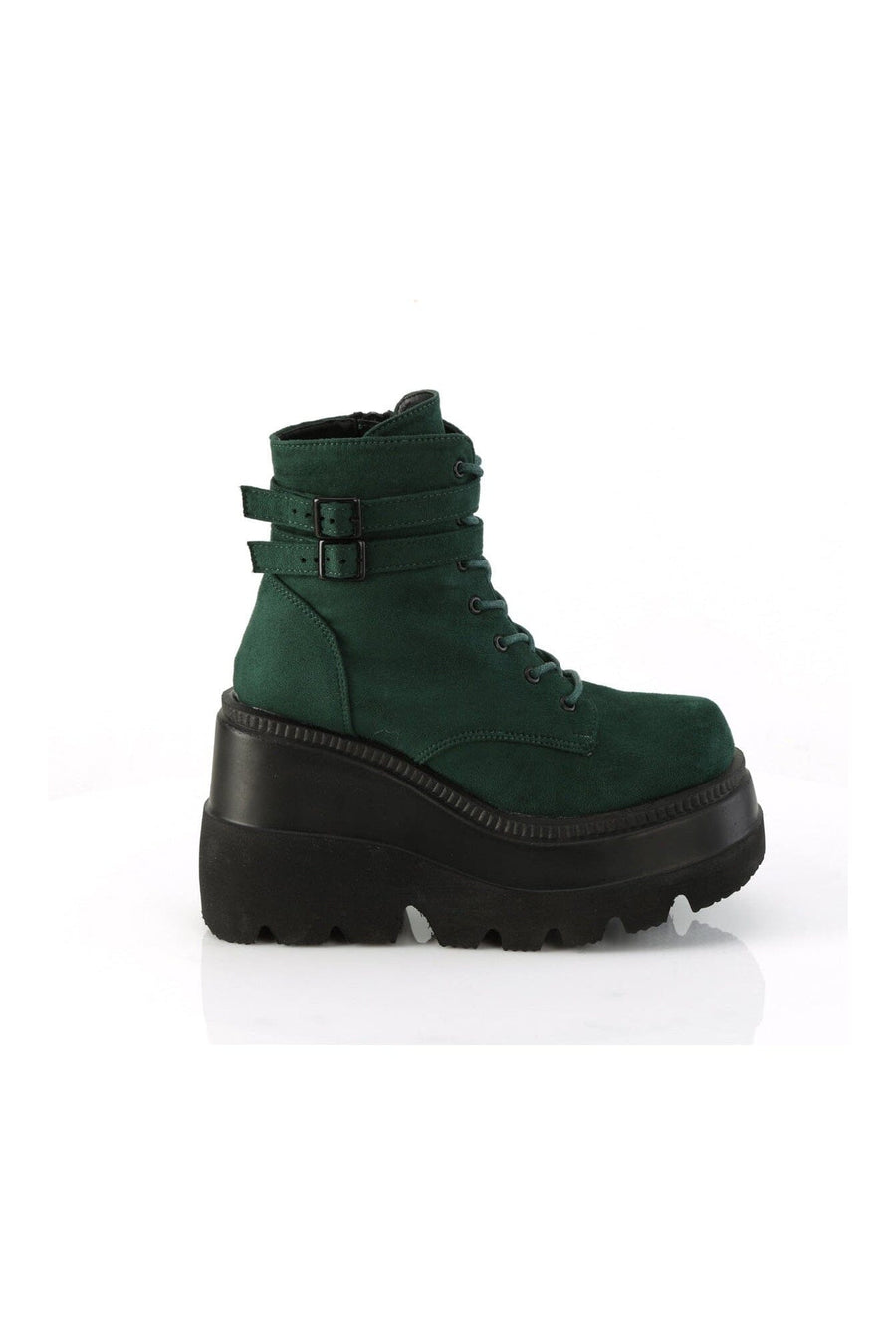 Demonia SHAKER-52 Green Vegan Suede Ankle Boot in Green Vegan Suede