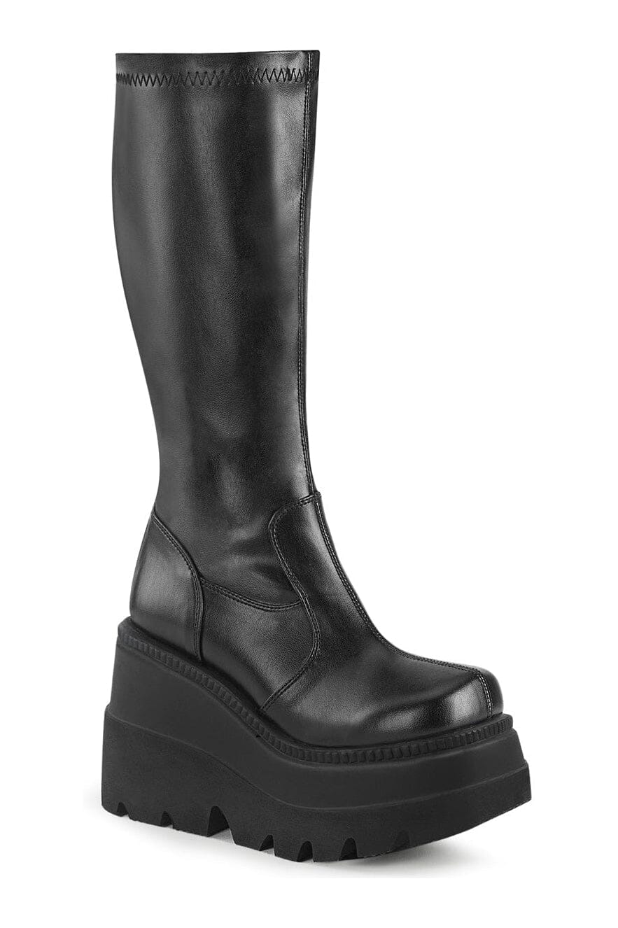 Demonia SHAKER-65 Black Vegan Leather Knee Boot in Black Vegan Leather from SexyShoes.com