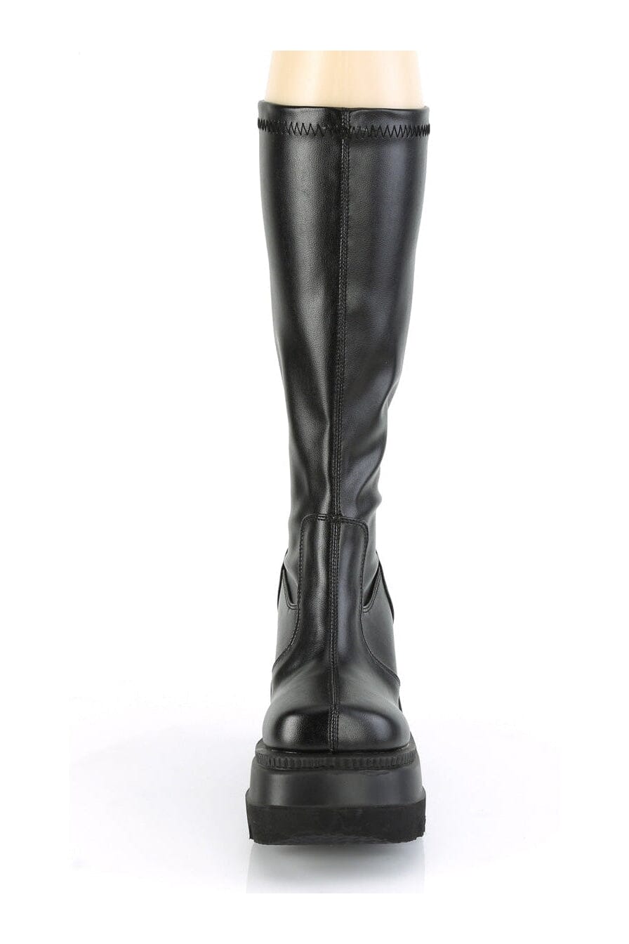 Demonia SHAKER-65 Black Vegan Leather Knee Boot in Black Vegan Leather