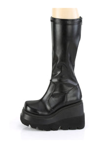 Demonia SHAKER-65 Black Vegan Leather Knee Boot in Black Vegan Leather