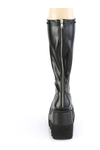 Demonia SHAKER-65 Black Vegan Leather Knee Boot in Black Vegan Leather
