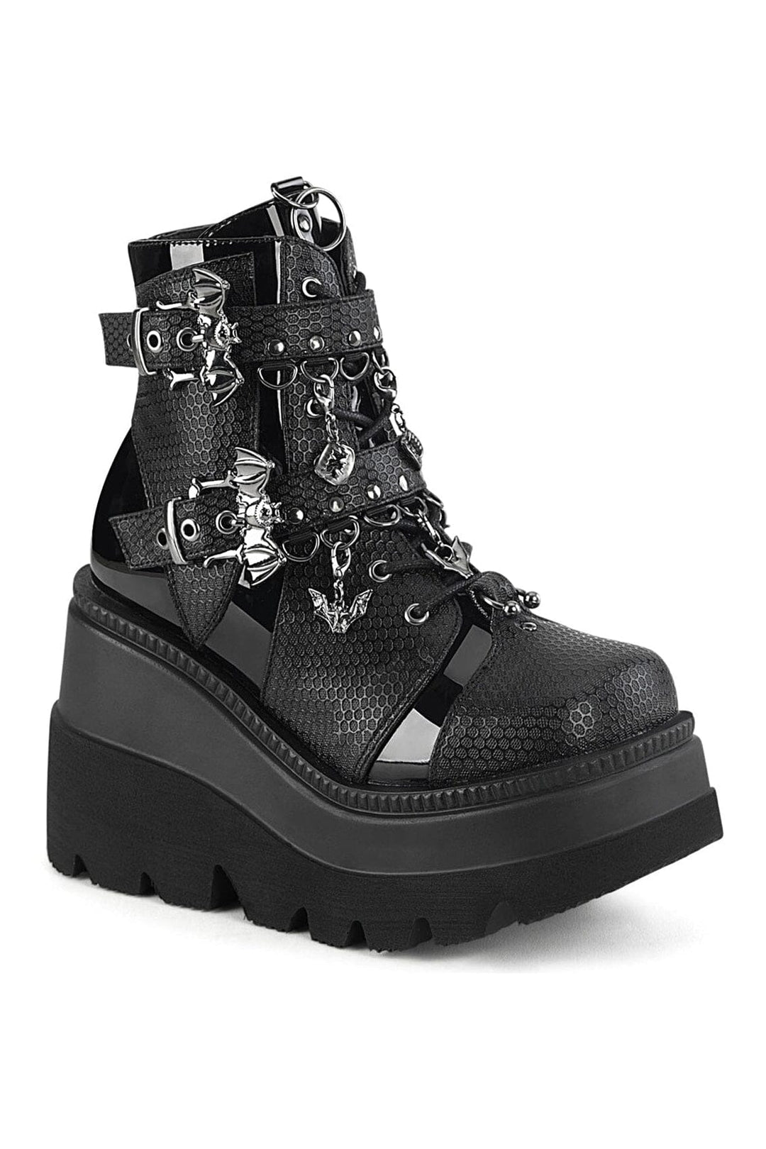Demonia SHAKER-66 Black Vegan Leather Ankle Boot in Black Vegan Leather from SexyShoes.com