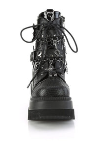 Demonia SHAKER-66 Black Vegan Leather Ankle Boot in Black Vegan Leather