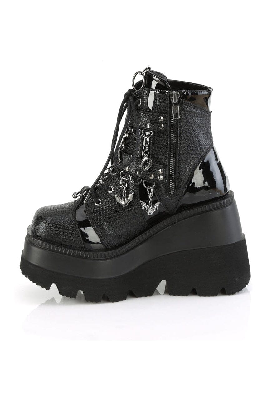 Demonia SHAKER-66 Black Vegan Leather Ankle Boot in Black Vegan Leather