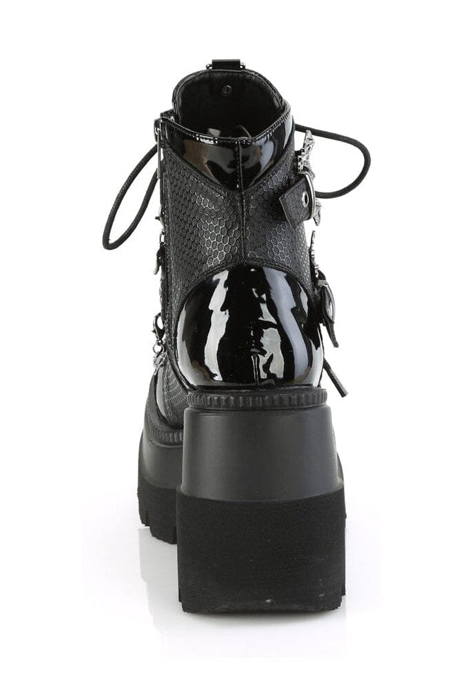 Demonia SHAKER-66 Black Vegan Leather Ankle Boot in Black Vegan Leather