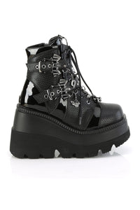 Demonia SHAKER-66 Black Vegan Leather Ankle Boot in Black Vegan Leather