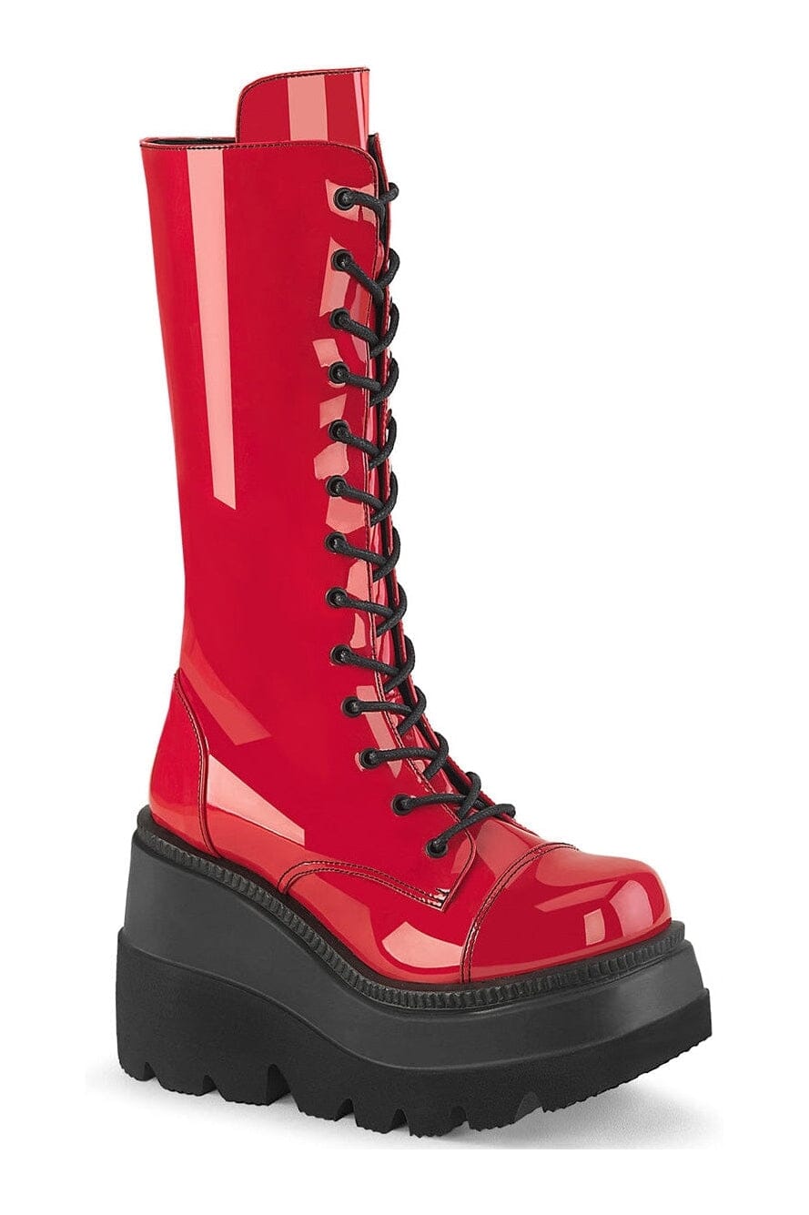 SHAKER-72 Red Patent Knee Boot-Knee Boots-Demonia-Red-10-Patent-SEXYSHOES.COM