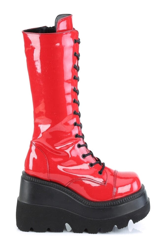 SHAKER-72 Red Patent Knee Boot-Knee Boots-Demonia-SEXYSHOES.COM